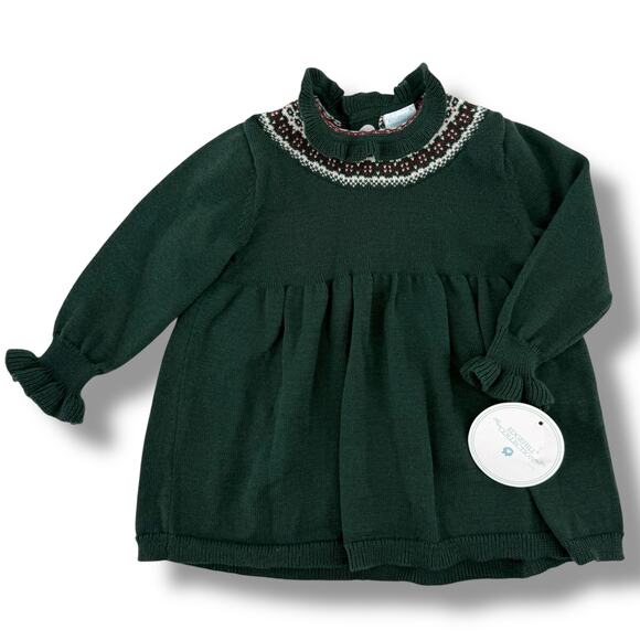 Edgehill Collection Knit Sweater Dress Baby Girls Size Newborn Green Fair Isle - Picture 1 of 4